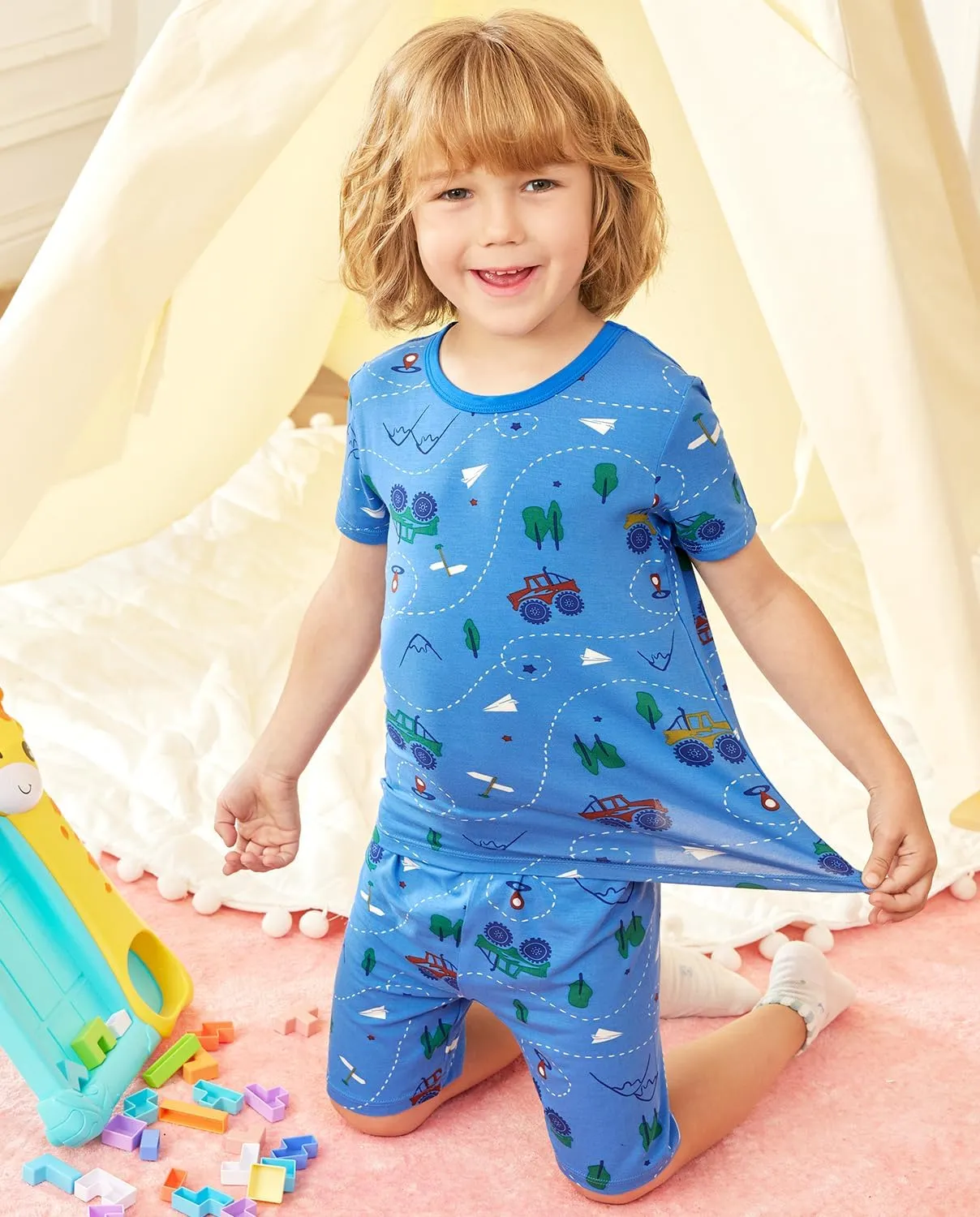 Bamboo Viscose Toddler Car Pajamas Boys Girls Kids Short Cool Summer 12M-8Y Snug fit Pjs Set 2pcs