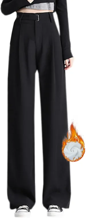 Betusline Womens Winter Wide Leg Dress Pants Work Thermal Warm Trousers, X-Small-XX-Large