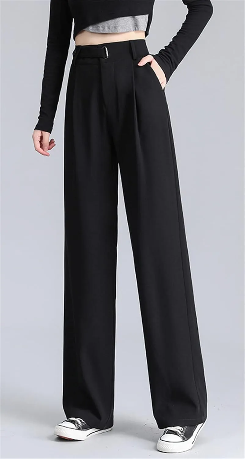 Betusline Womens Winter Wide Leg Dress Pants Work Thermal Warm Trousers, X-Small-XX-Large