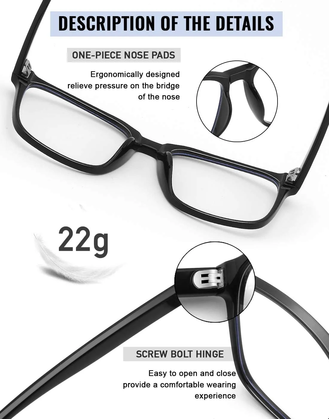 Blue Light Blocking Glasses Oversized Square Computer Glasses Anti Blue Light for Women Men