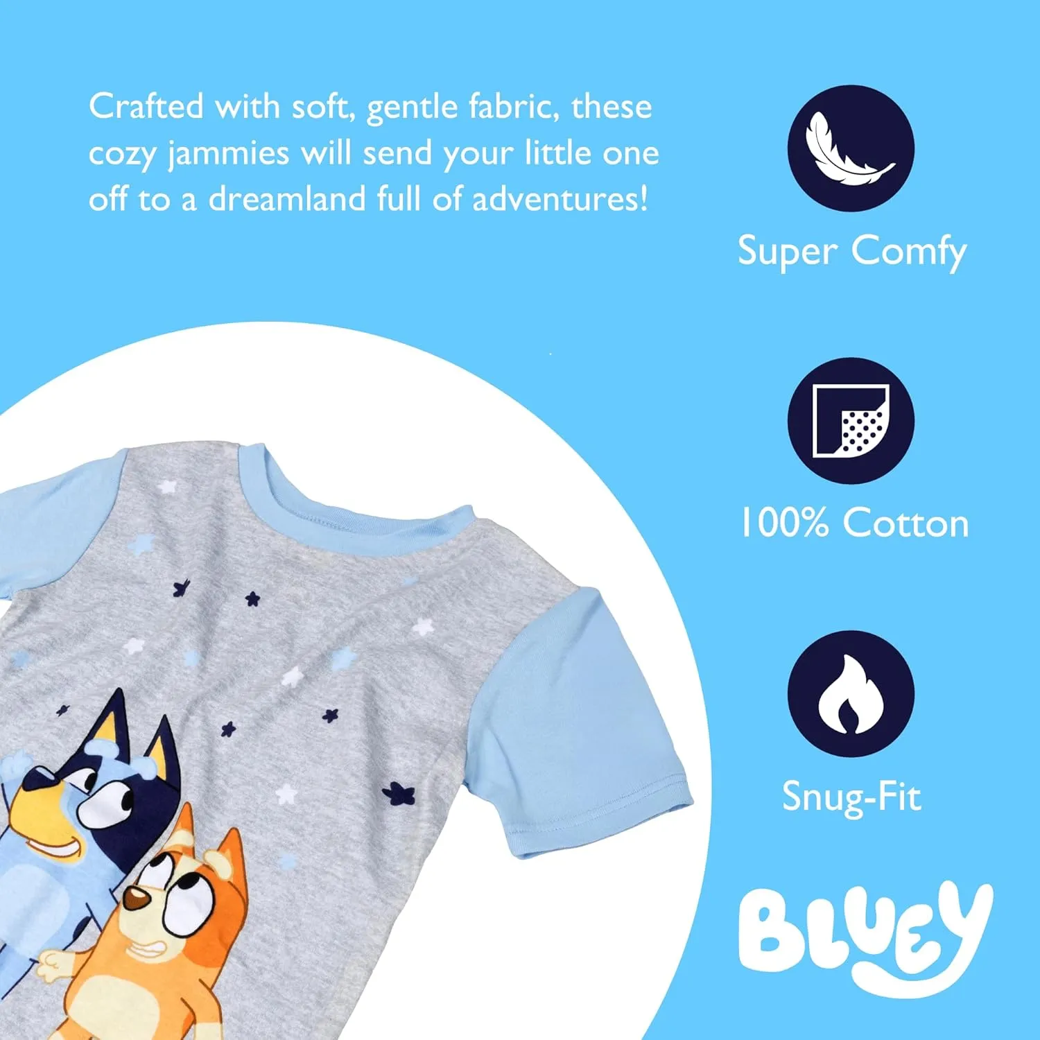Bluey Unisex 4-Piece Snug-fit Cotton Pajama Set, Soft & Cute for Kids