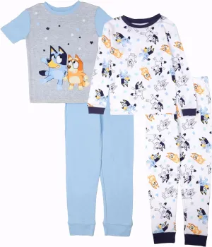 Bluey Unisex 4-Piece Snug-fit Cotton Pajama Set, Soft & Cute for Kids