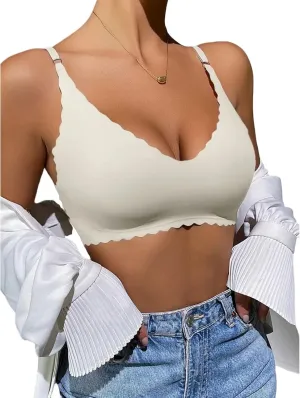 Bras for Women Wavy Deep V No Underwire Soft Wireless Bras Bralettes Comfort Seamless Bralettes Tank Tops Camisole