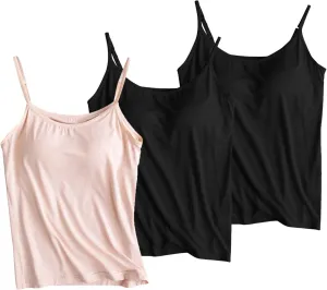 Built in Bra Tank Top Women's 3 PC Crop Tops High Stretchy Cozy Yoga Workout Comfy Lounge Tanks Athletic Undershirt