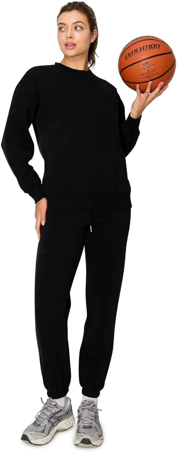Cali1850 Women's Cloud Nine Fleece Crew Sweatshirt – Relaxed Boyfriend Fit, Ribbed Neck, Cuffs and Hem