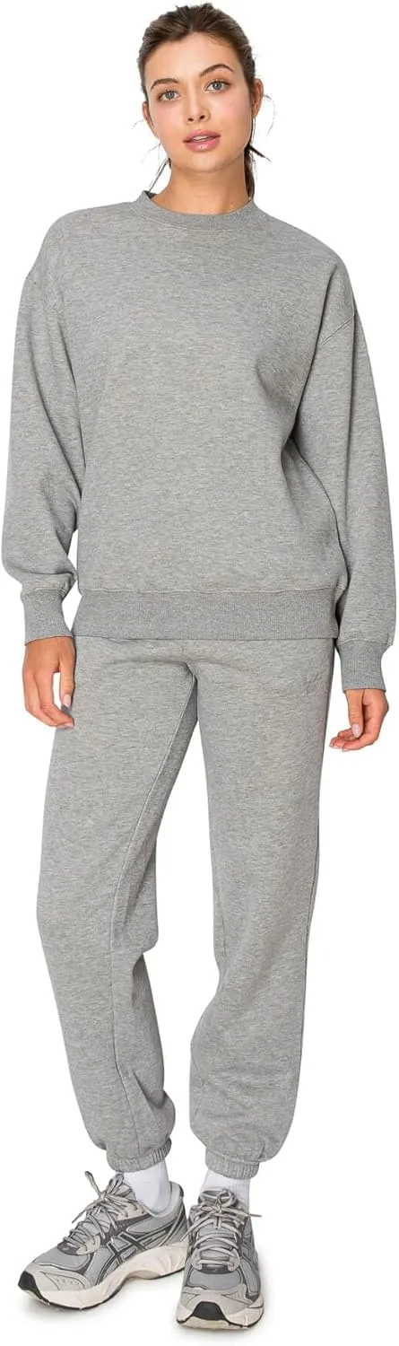 Cali1850 Women's Cloud Nine Fleece Crew Sweatshirt – Relaxed Boyfriend Fit, Ribbed Neck, Cuffs and Hem