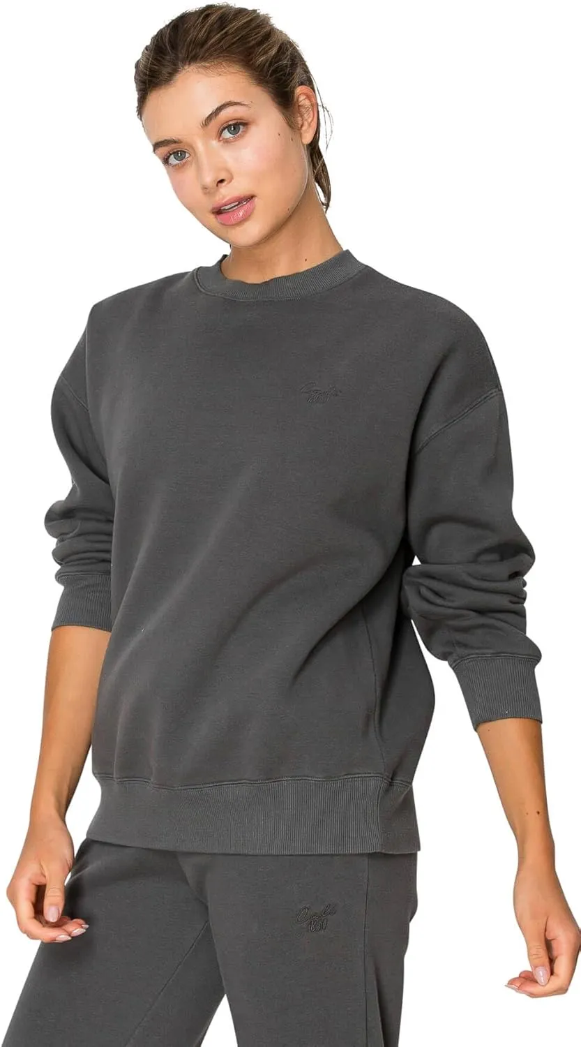 Cali1850 Women's Cloud Nine Fleece Crew Sweatshirt – Relaxed Boyfriend Fit, Ribbed Neck, Cuffs and Hem