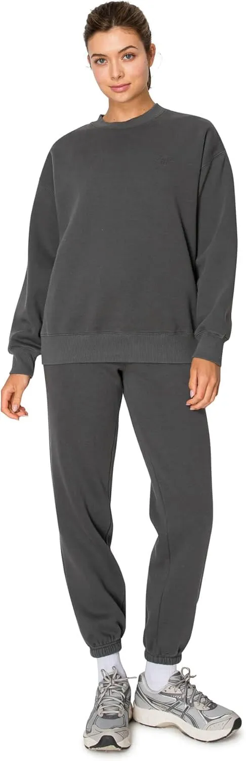 Cali1850 Women's Cloud Nine Fleece Crew Sweatshirt – Relaxed Boyfriend Fit, Ribbed Neck, Cuffs and Hem