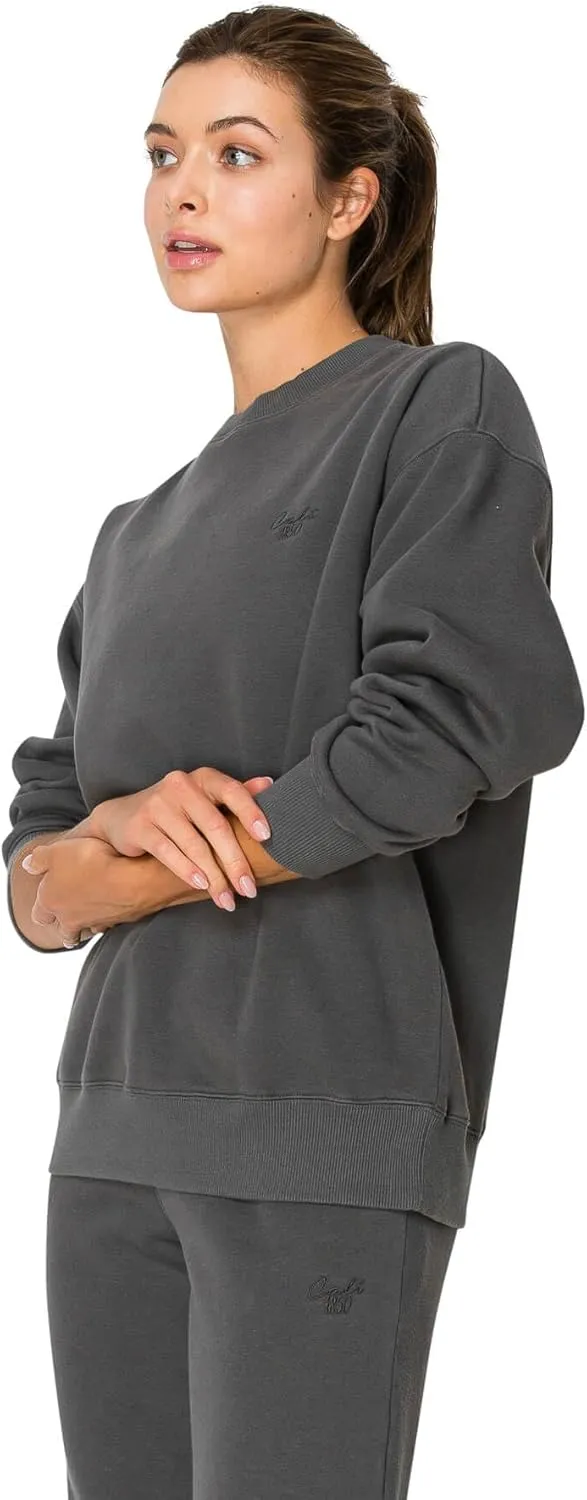 Cali1850 Women's Cloud Nine Fleece Crew Sweatshirt – Relaxed Boyfriend Fit, Ribbed Neck, Cuffs and Hem