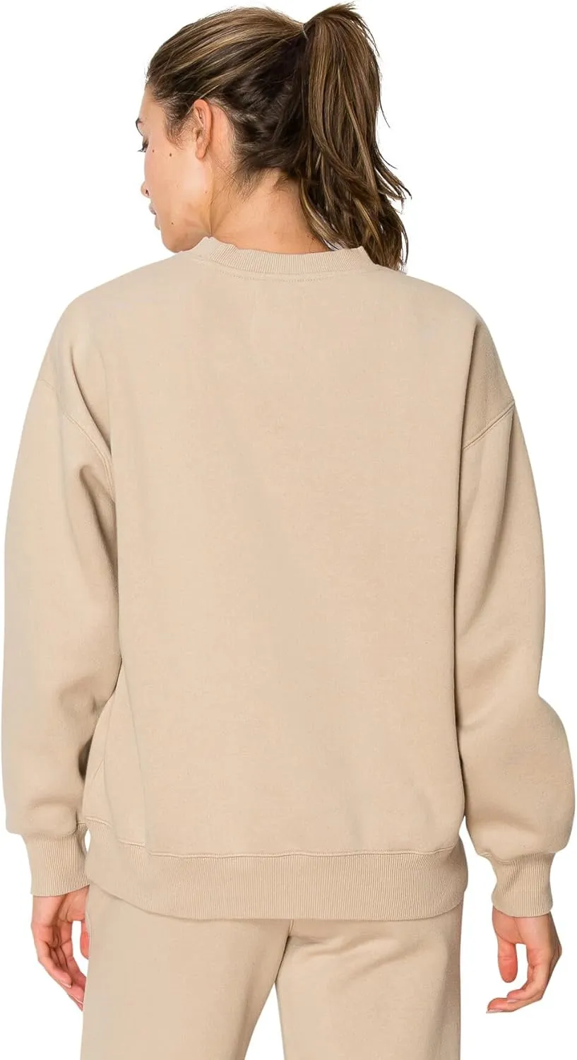 Cali1850 Women's Cloud Nine Fleece Crew Sweatshirt – Relaxed Boyfriend Fit, Ribbed Neck, Cuffs and Hem