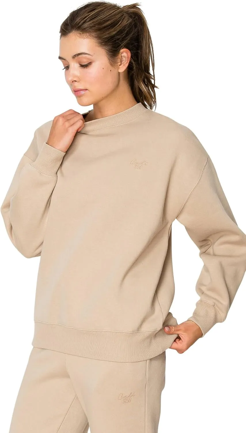 Cali1850 Women's Cloud Nine Fleece Crew Sweatshirt – Relaxed Boyfriend Fit, Ribbed Neck, Cuffs and Hem