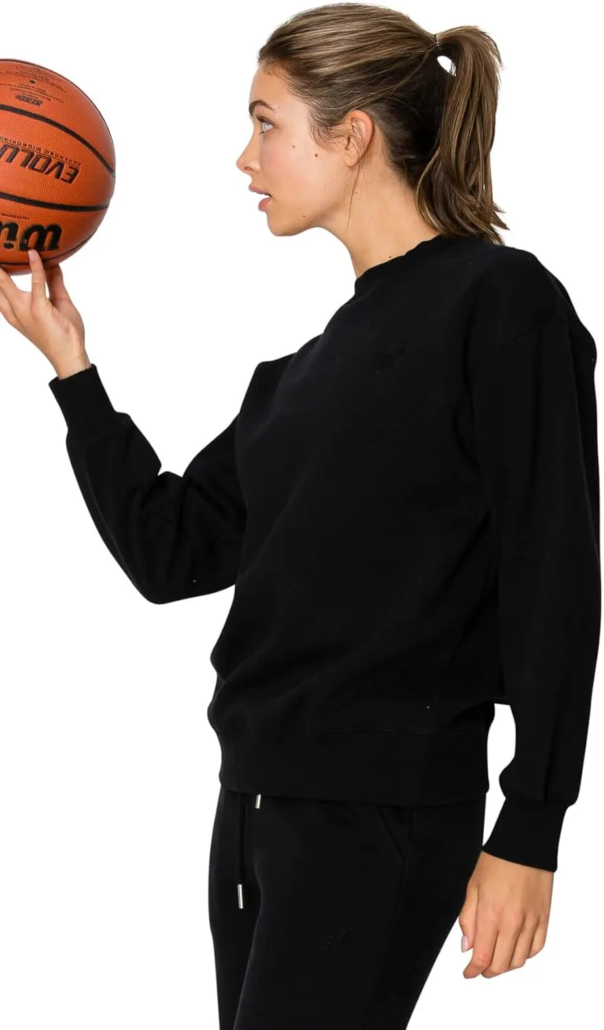 Cali1850 Women's Cloud Nine Fleece Crew Sweatshirt – Relaxed Boyfriend Fit, Ribbed Neck, Cuffs and Hem