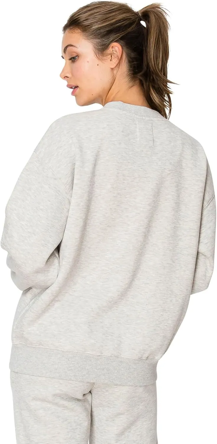 Cali1850 Women's Cloud Nine Fleece Crew Sweatshirt – Relaxed Boyfriend Fit, Ribbed Neck, Cuffs and Hem