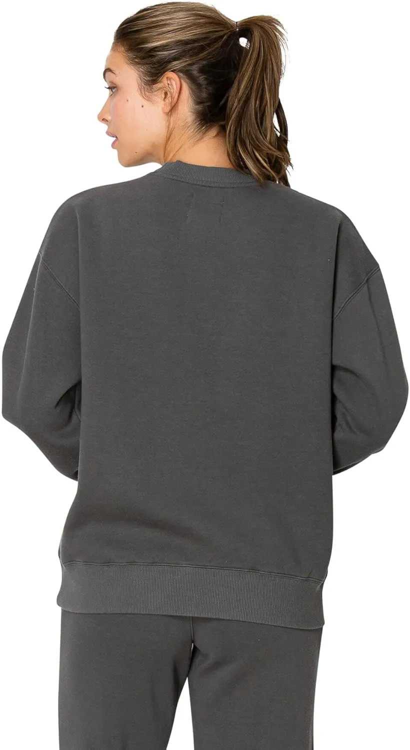 Cali1850 Women's Cloud Nine Fleece Crew Sweatshirt – Relaxed Boyfriend Fit, Ribbed Neck, Cuffs and Hem