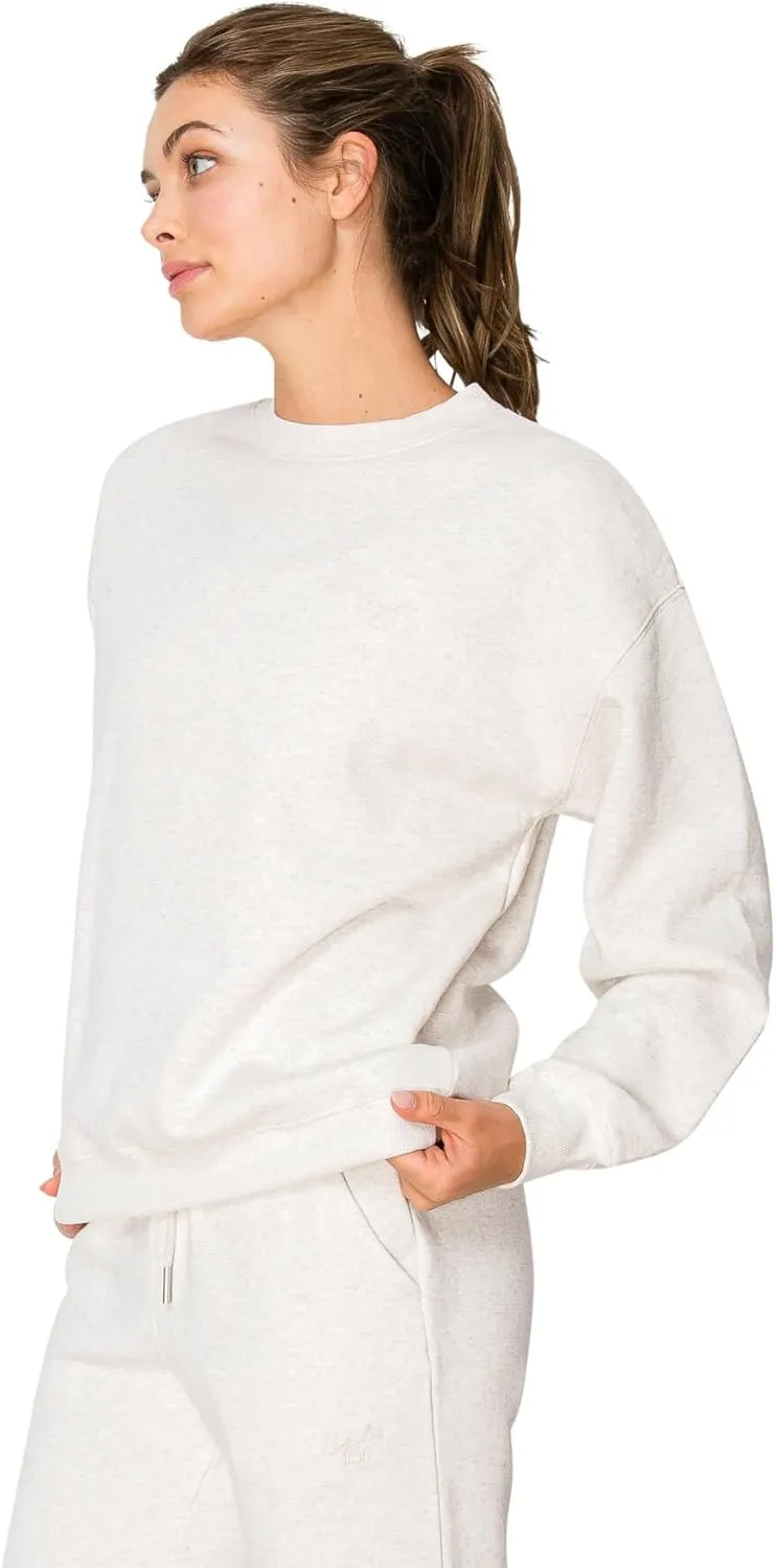 Cali1850 Women's Cloud Nine Fleece Crew Sweatshirt – Relaxed Boyfriend Fit, Ribbed Neck, Cuffs and Hem