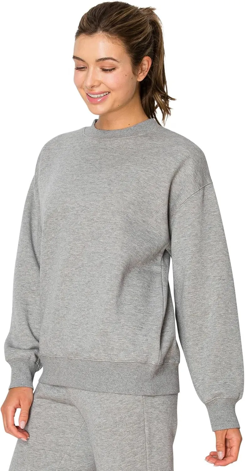 Cali1850 Women's Cloud Nine Fleece Crew Sweatshirt – Relaxed Boyfriend Fit, Ribbed Neck, Cuffs and Hem