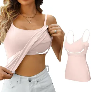 Camisole Tops for Women Built in Bra Basic Cami Vest Summer Workout Camisoles Spaghetti Strap Tank Top Layer Padded Bra