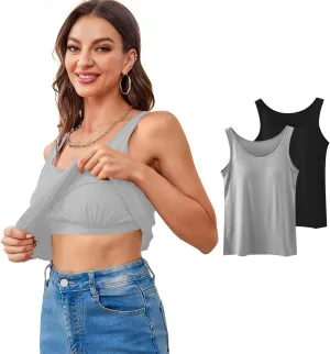 Camisole Tops for Women Built in Bra Spaghetti Strap Workout Yoga Shirts Basic Padded Tank Tops ，Summer New Camisole