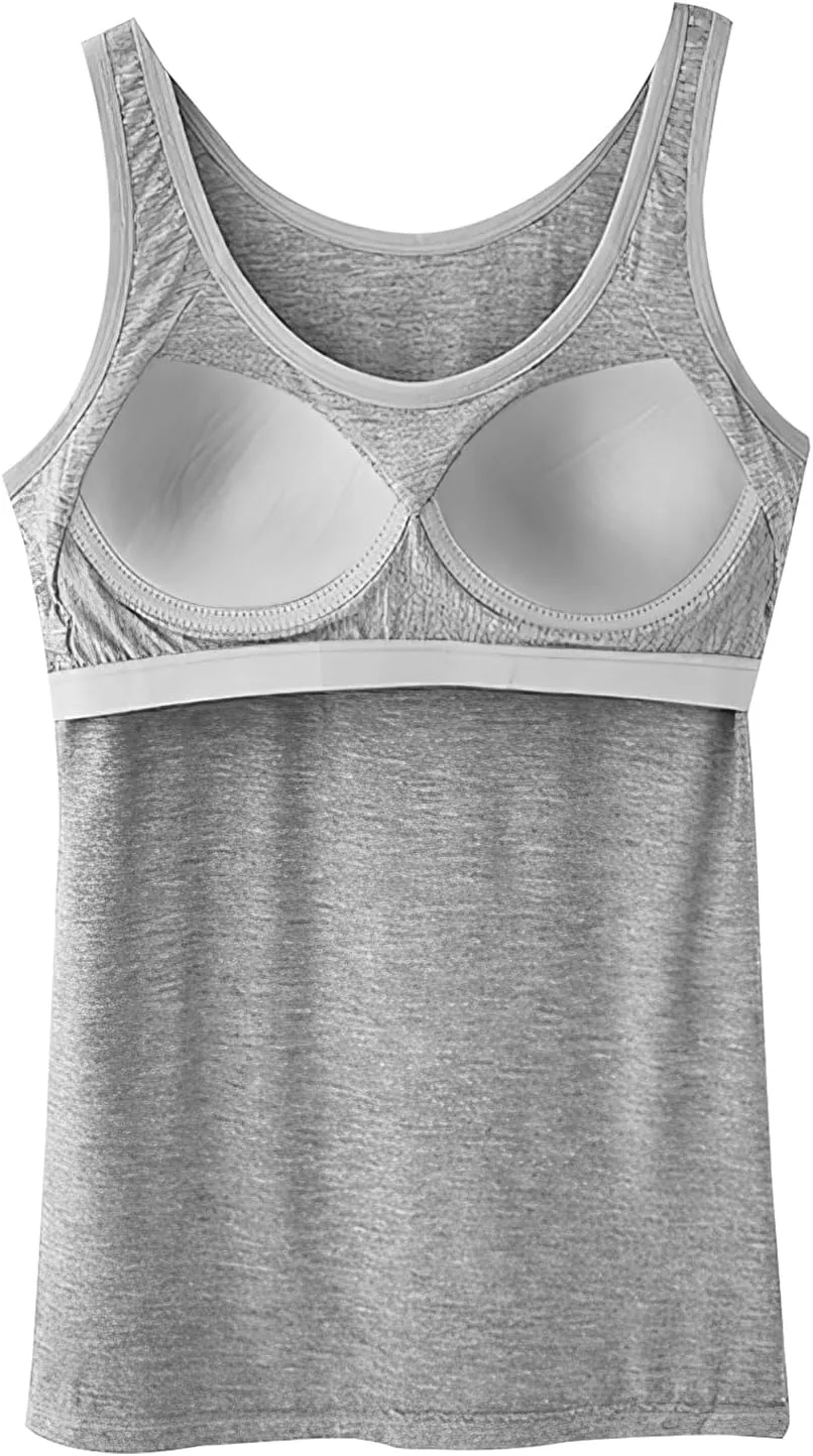 Camisole Tops for Women Built in Bra Spaghetti Strap Workout Yoga Shirts Basic Padded Tank Tops ，Summer New Camisole