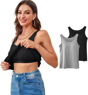 Camisole Tops for Women Built in Bra Spaghetti Strap Workout Yoga Shirts Basic Padded Tank Tops ，Summer New Camisole