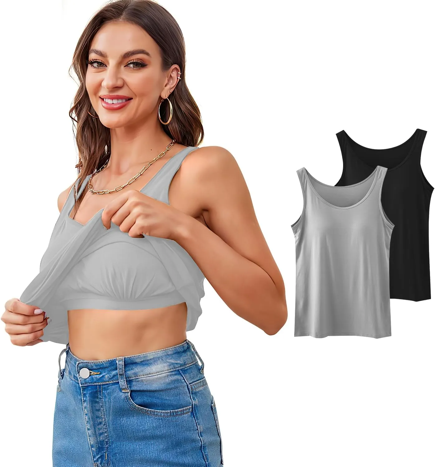 Camisole Tops for Women Built in Bra Spaghetti Strap Workout Yoga Shirts Basic Padded Tank Tops ，Summer New Camisole
