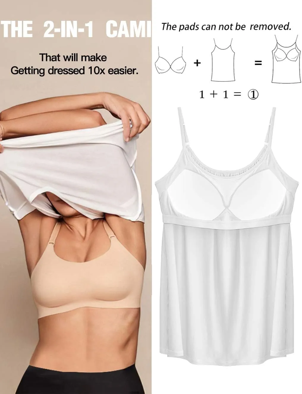 Camisoles for Women with Built in Bra Adjustable Strap Tank Tops Cami Sleeveless Summer Tops for Workout Sleeping Traveling