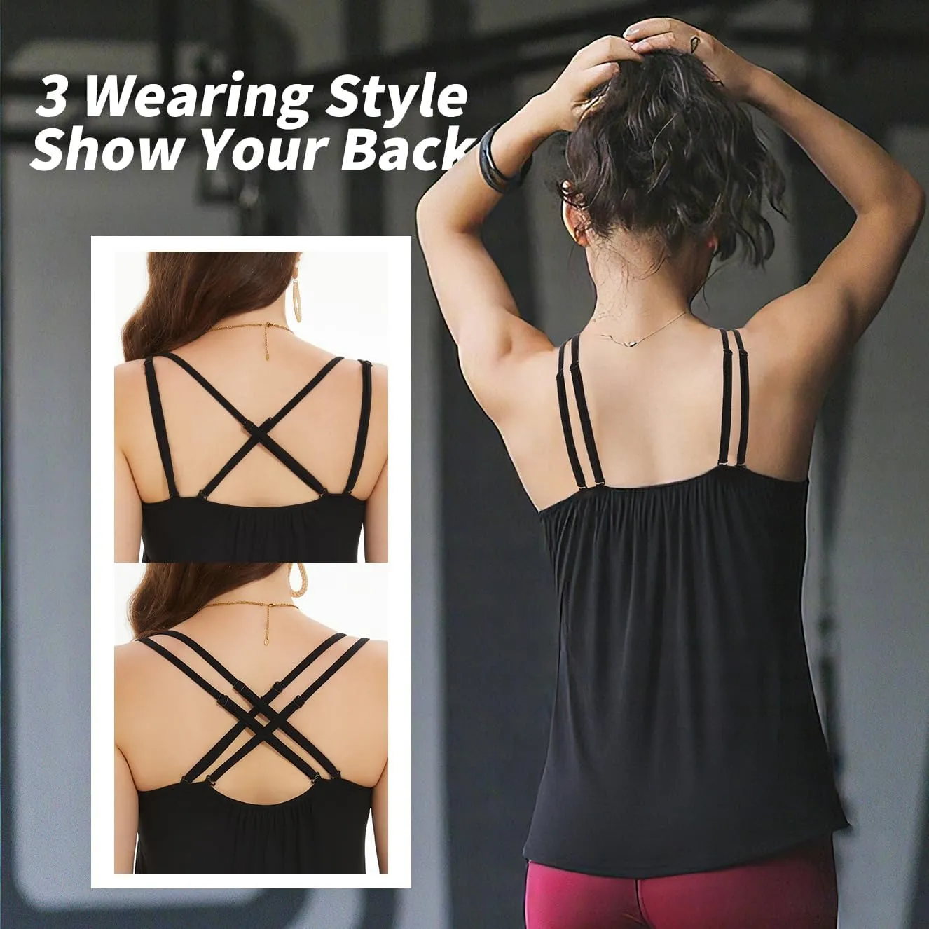 Camisoles for Women with Built in Bra Adjustable Strap Tank Tops Cami Sleeveless Summer Tops for Workout Sleeping Traveling