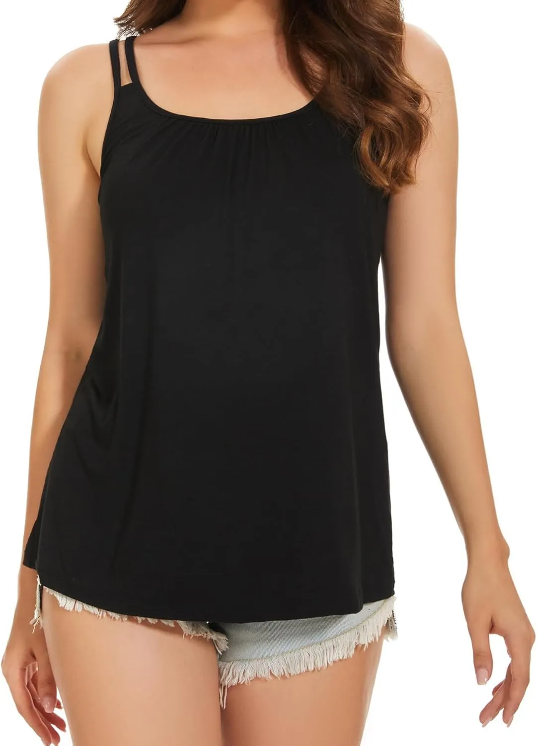 Camisoles for Women with Built in Bra Adjustable Strap Tank Tops Cami Sleeveless Summer Tops for Workout Sleeping Traveling