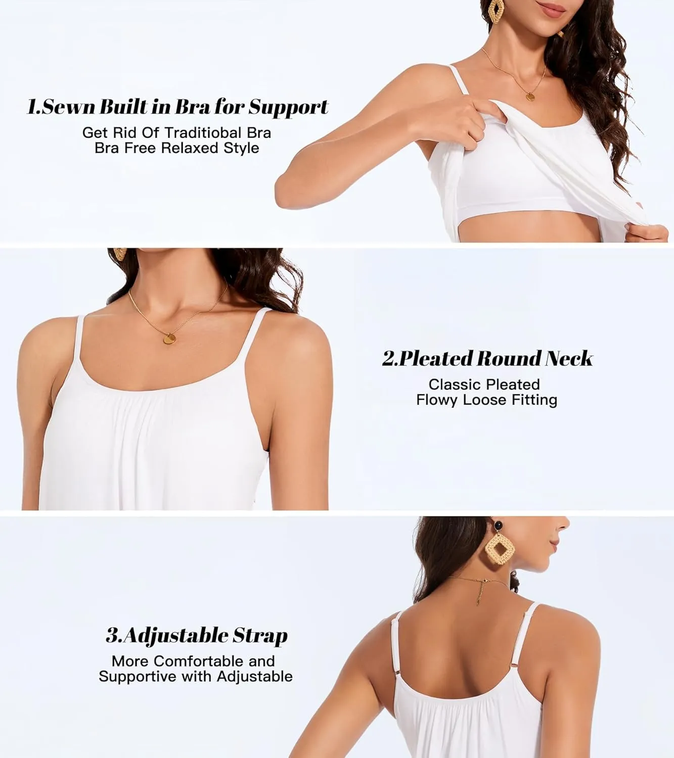 Camisoles for Women with Built in Bra Adjustable Strap Tank Tops Cami Sleeveless Summer Tops for Workout Sleeping Traveling