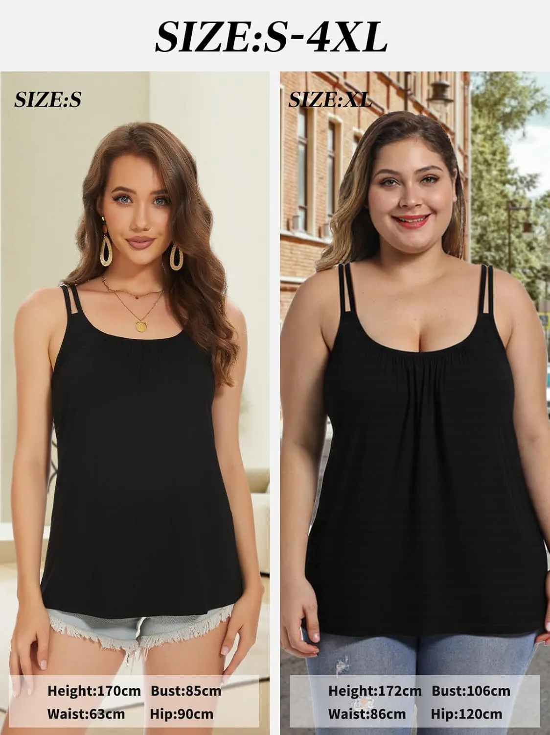 Camisoles for Women with Built in Bra Adjustable Strap Tank Tops Cami Sleeveless Summer Tops for Workout Sleeping Traveling