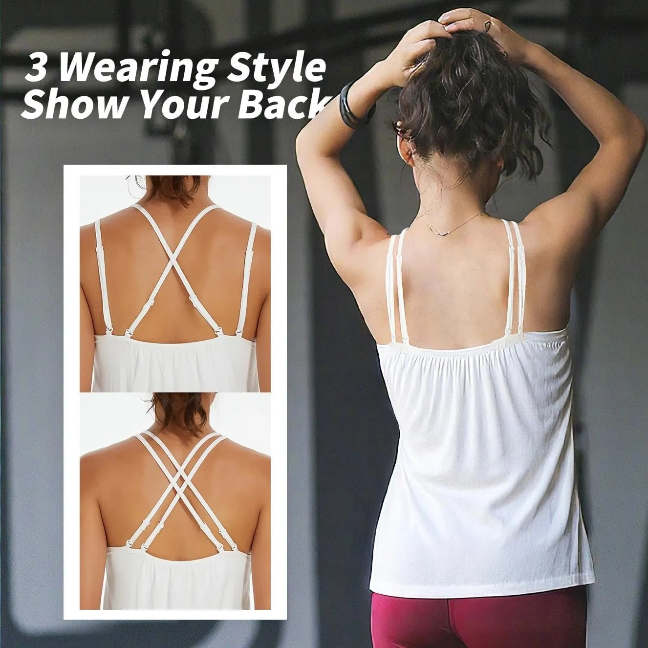 Camisoles for Women with Built in Bra Adjustable Strap Tank Tops Cami Sleeveless Summer Tops for Workout Sleeping Traveling