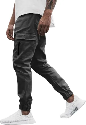 Cargo Pants for Men Big and Tall Pants for Men with Zipper Casual Pockets Street Sports Men's Slim Jogging Sweatpants