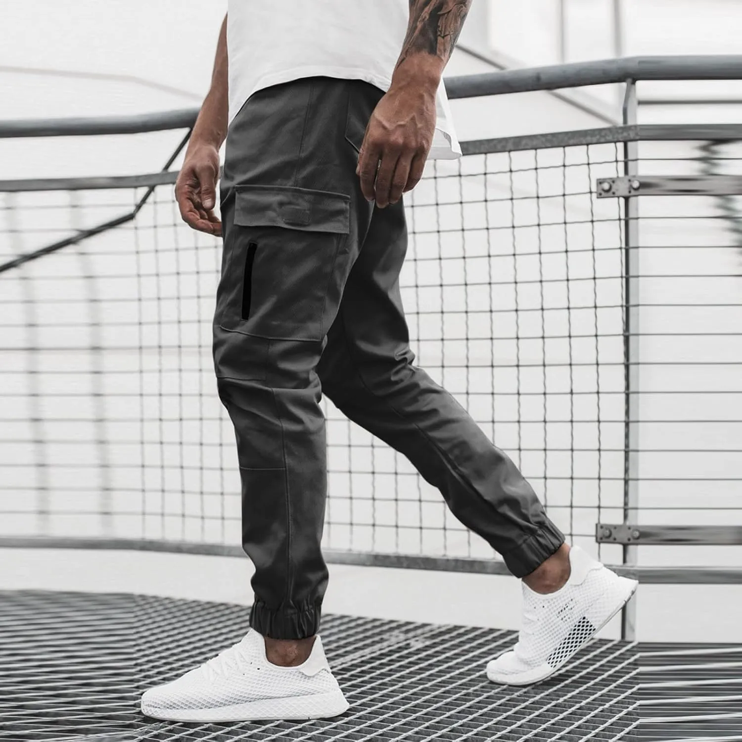 Cargo Pants for Men Big and Tall Pants for Men with Zipper Casual Pockets Street Sports Men's Slim Jogging Sweatpants