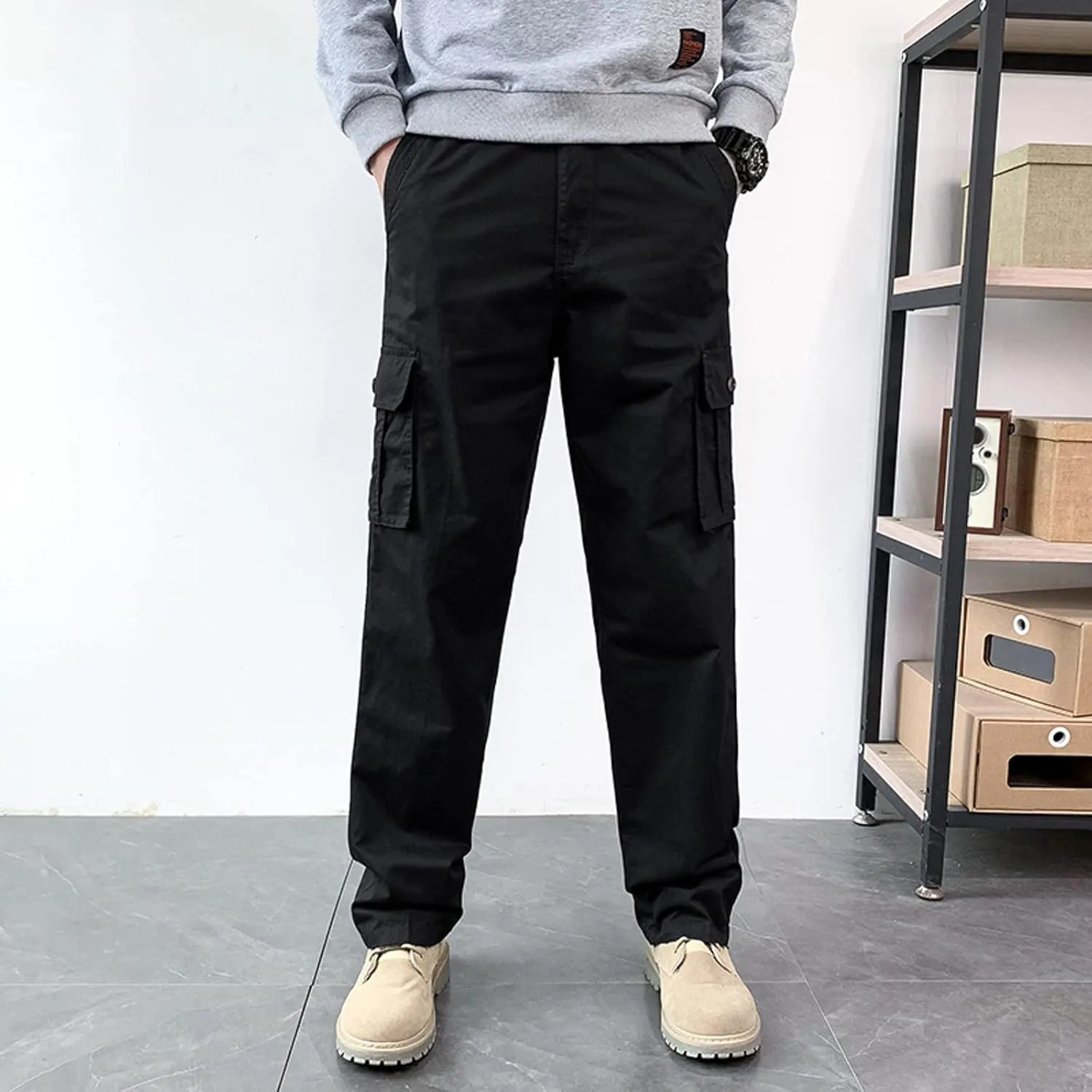 Cargo Pants for Men Relaxed Fit Joggers Solid Corduroy Multi Pockets Straight Work Pants High Street Mens Sweatpants
