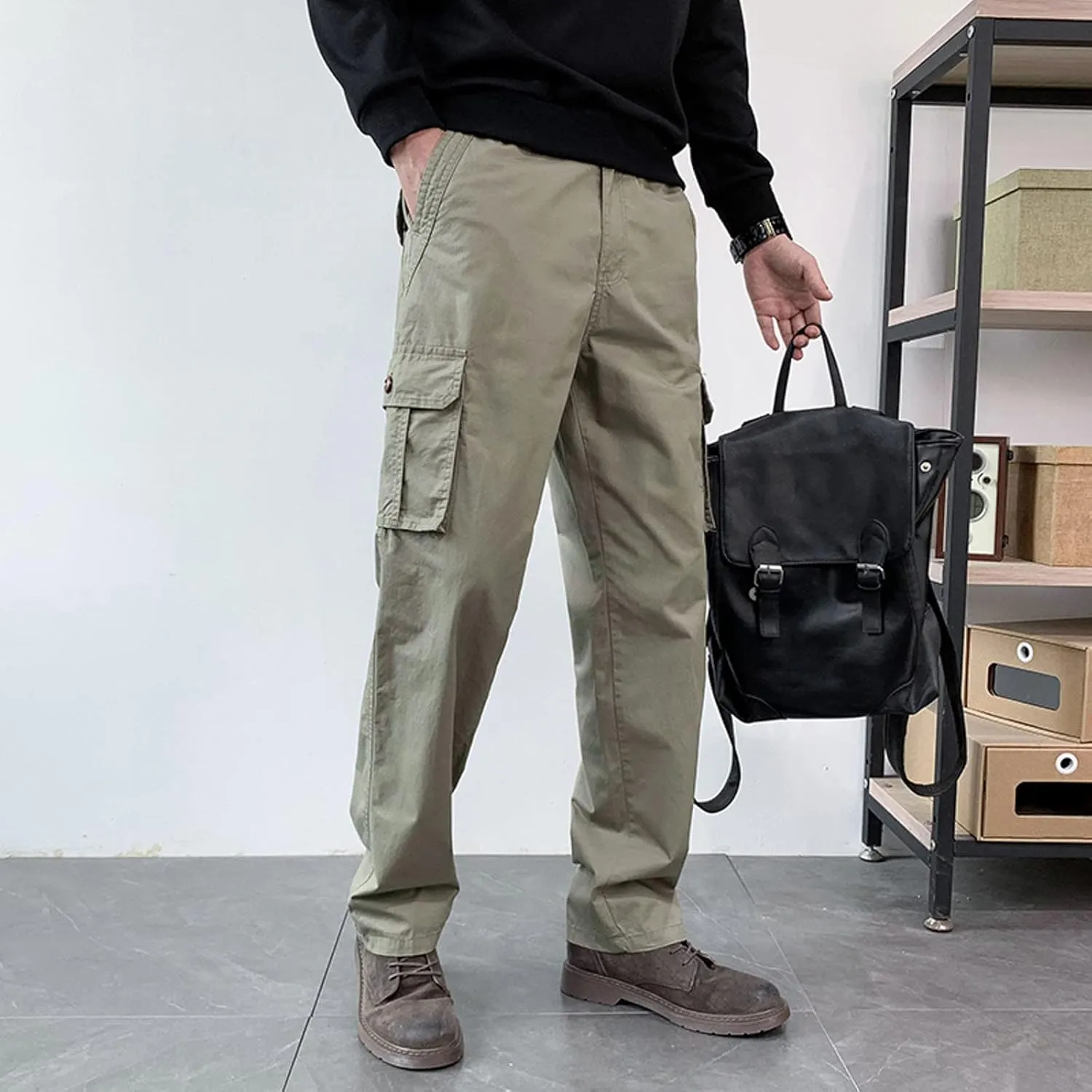 Cargo Pants for Men Relaxed Fit Joggers Solid Corduroy Multi Pockets Straight Work Pants High Street Mens Sweatpants