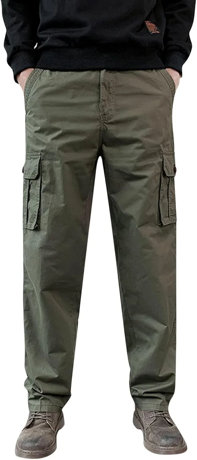 Cargo Pants for Men Relaxed Fit Joggers Solid Corduroy Multi Pockets Straight Work Pants High Street Mens Sweatpants