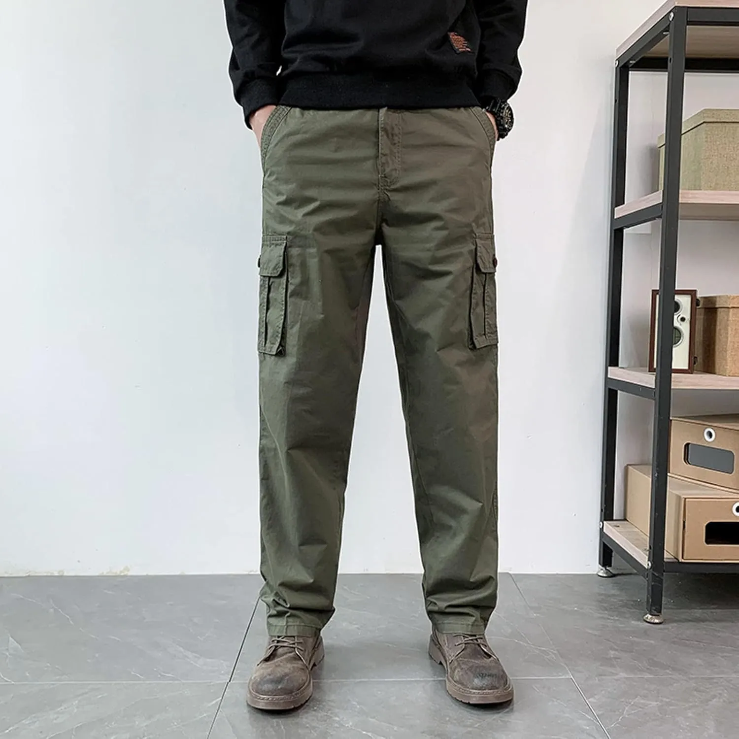 Cargo Pants for Men Relaxed Fit Joggers Solid Corduroy Multi Pockets Straight Work Pants High Street Mens Sweatpants