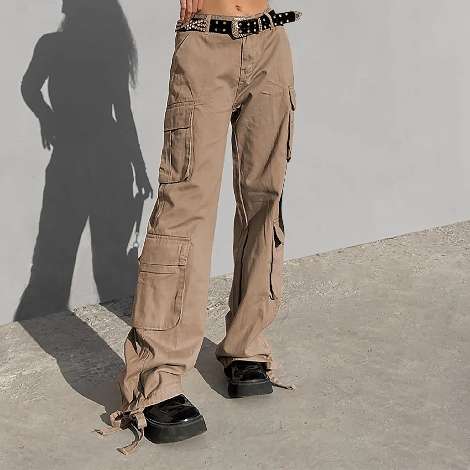 Cargo Pants for Women Trendy Y2k E-Girl Street Cargo Trousers High Waist Baggy Straight Wide Leg Pants with Pockets