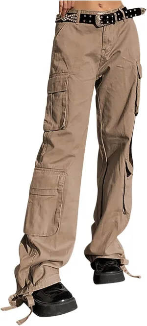 Cargo Pants for Women Trendy Y2k E-Girl Street Cargo Trousers High Waist Baggy Straight Wide Leg Pants with Pockets