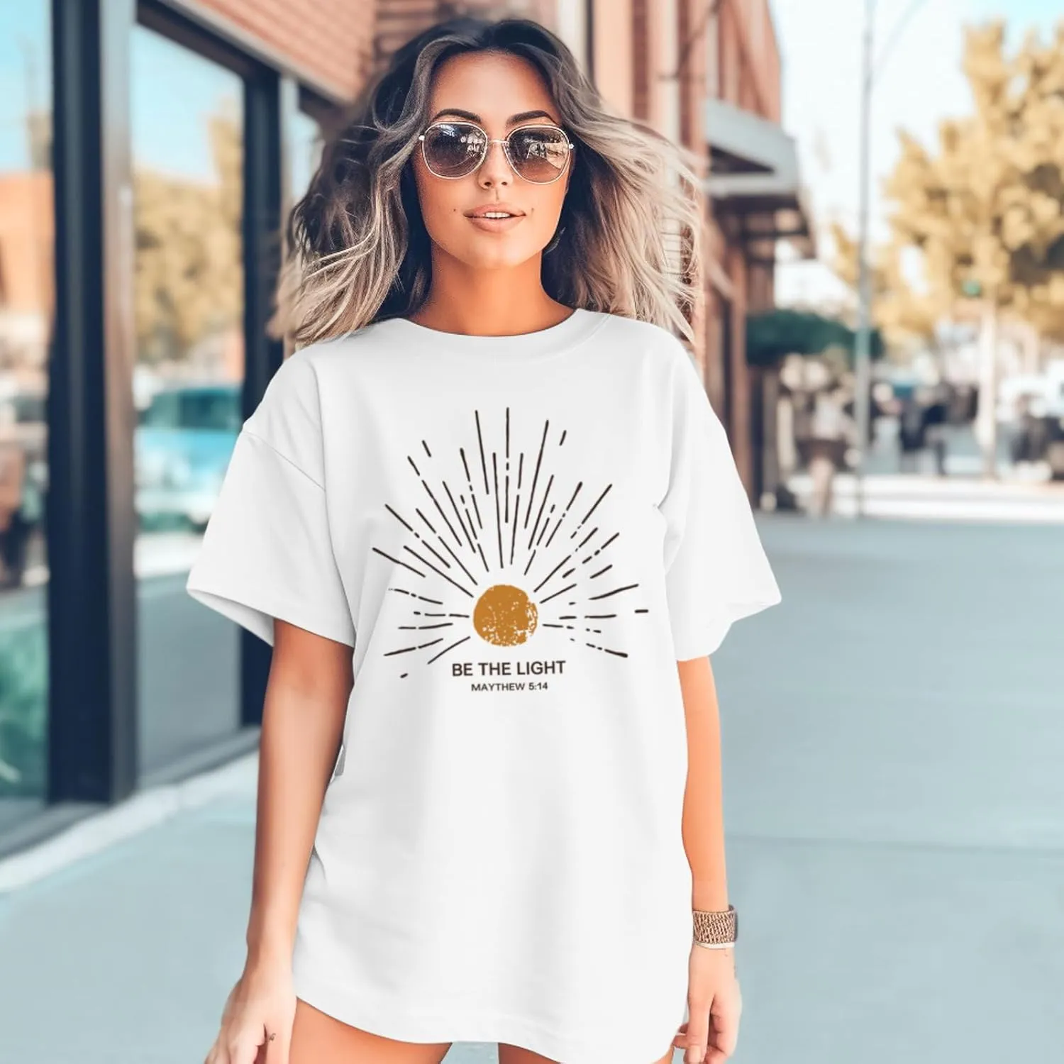 Christian Be The Light Shirts for Women Bible Verse Shirts Jesus Religious Faith Tshirts Oversized Graphic Tees Tops
