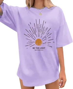 Christian Be The Light Shirts for Women Bible Verse Shirts Jesus Religious Faith Tshirts Oversized Graphic Tees Tops