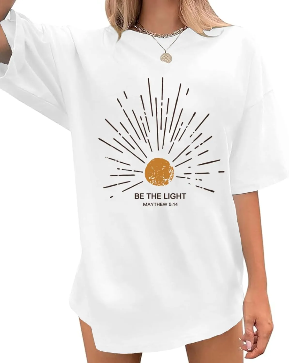 Christian Be The Light Shirts for Women Bible Verse Shirts Jesus Religious Faith Tshirts Oversized Graphic Tees Tops