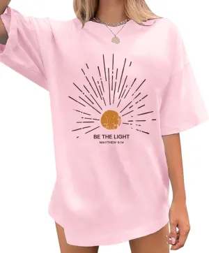 Christian Be The Light Shirts for Women Bible Verse Shirts Jesus Religious Faith Tshirts Oversized Graphic Tees Tops