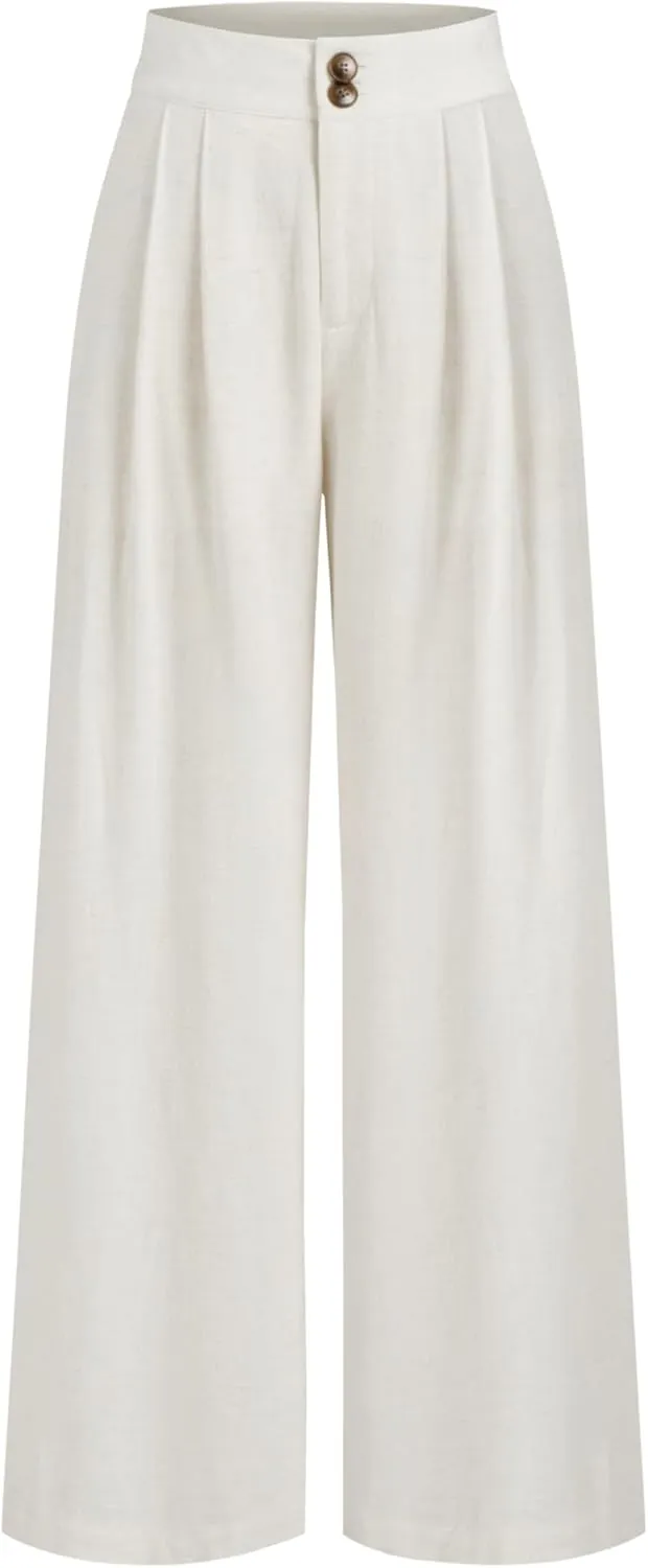 CIDER Women's Linen Blend Pants Wide Leg High Waist Business Casual Lounge Pant with Pockets