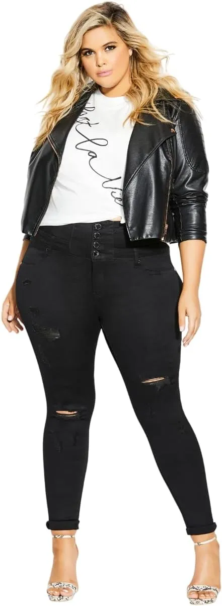 City Chic Women's Plus Size Jean Asha Rip Crst