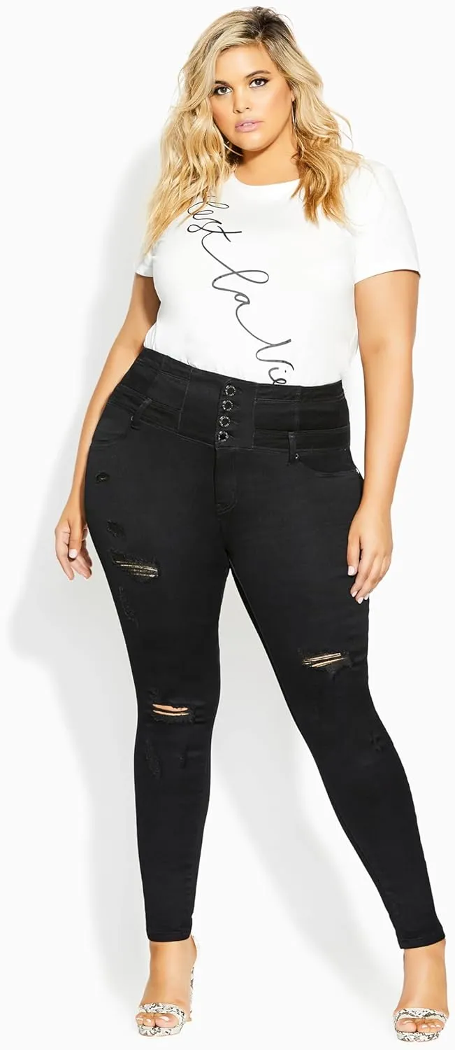 City Chic Women's Plus Size Jean Asha Rip Crst