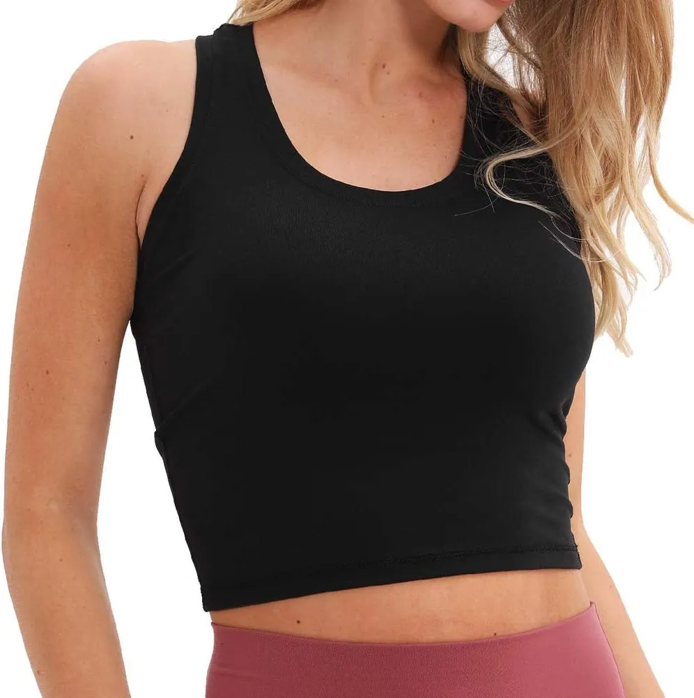 coastal rose Women's Longline Sports Bra Medium Support Yoga Bras Racerback Running Tank Tops