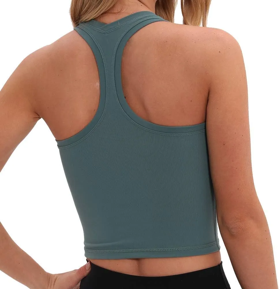 coastal rose Women's Longline Sports Bra Medium Support Yoga Bras Racerback Running Tank Tops
