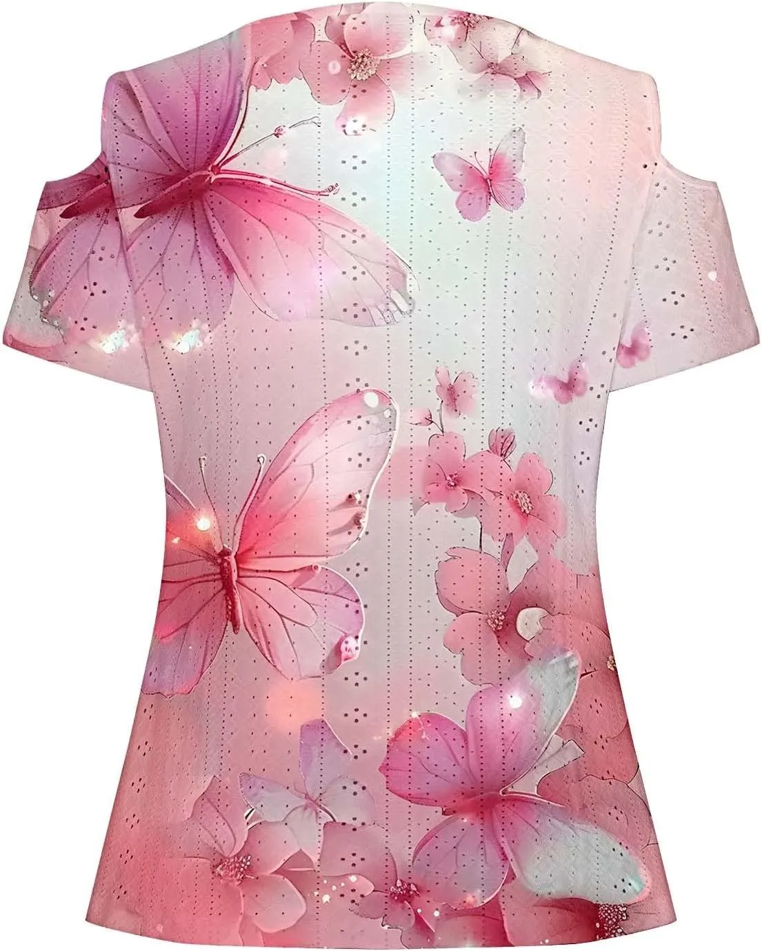 Cold Shoulder Tops for Women Summer Hollow Out Eyelet Short Sleeve Blouse Retro Floral Print Short Sleeve Tshirts