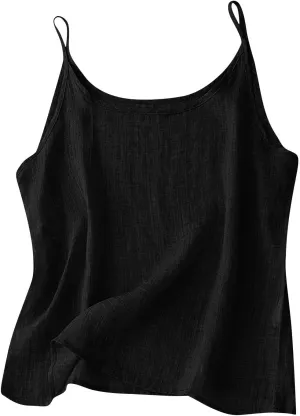 Cotton Linen Camisole Tops for Women Spaghetti Strap Loose Fit Tank Top Summer Sleeveless Gauze Cami Shirts